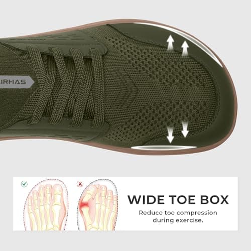 AIRHAS Mens Barefoot Shoes with Wide Toe Box Gym Workout Sneakers for Men Zero Drop Cross Training Shoes(Olive/Gum,8.0) - Thumbnail 3