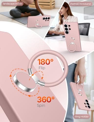 XYZ for Samsung Galaxy S26 Ultra Case with Stand, 360°Rotatable Soft Ring Kickstand, Premium Liquid Silicone Phone Cover with Microfiber Lining, Shockproof Protective for S26 Ultra,Pink - Thumbnail 3