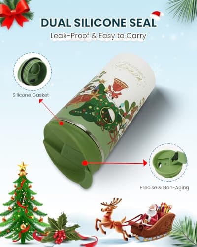 GiNT 17oz Christmas Tea Cup with Infuser and Lid - 4D Gold Foil Pattern (Bells & Holly), 316 Stainless Steel Double Wall Vacuum Insulated Travel Tea Mug, Leak-Free, for Commuting/Camping Gifts - Thumbnail 6