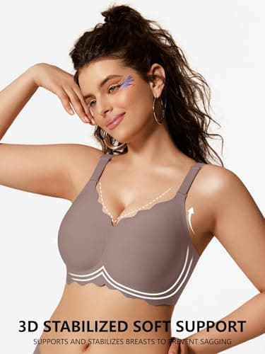 COCOMARTS Jelly Minimizer Bras for Women No Underwire Scalloped Push Up Wireless Bralettes Seamless Comfort Everyday Tshirt Bra Grey Medium - Thumbnail 2