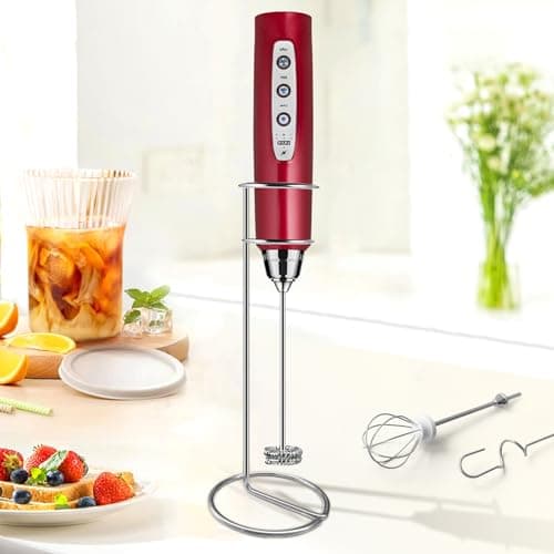 Sakgos Milk Frother with Stand Rechargeable-Handheld Frother Wand with 3 Stainless Whisks 3 Speed Adjustable, Electric Whisk Drink Mixer, Foam Maker Blender for Matcha Latte Cappuccino Chocolate - Image 1