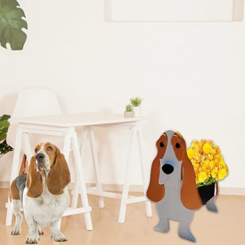 strolfay Basset Hound Dog Planter, Cute Animal Shaped Plant Pot, Large Dog Flower Pot, Gifts for Women & Pet Lovers, Indoor Outdoor Garden Home Office Decor, 9.84 x 10.24 x 15.75 Inches - Thumbnail 4