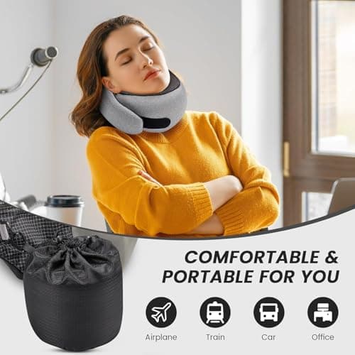 SZXYX Travel Pillows for Airplanes, 100% Pure Memory Foam Neck Pillow for Airplanes, Comfortable Breathable Cover, 360° Support Stowable Pillows for Sleeping, Car, Airport Travel Essentials - Thumbnail 2