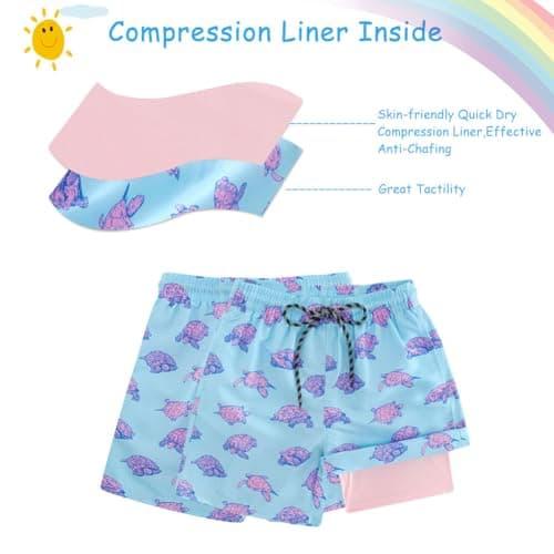 Cozople Boys Summer Swim Trunks Size 8 Quick Dry UPF Beach Boards Shorts Stylish Sea Turtle Bathing Shorts with Compression Boxer Brief Liner Swimwear for Casual Homewear - Thumbnail 3
