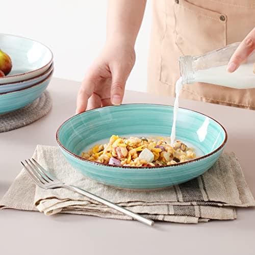 vancasso Bonita 38 oz Ceramic Pasta Bowls Set of 6, Microwave & Dishwasher Safe, 8.5 Inch Elegant Shallow Bowls Set for Pasta, Salad, & Soup – Large Capacity Pasta Plates Sets, Blue - Thumbnail 5