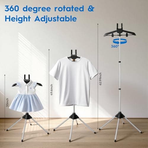 Steamer Stand for Clothes with Ironing Gloves & Carrying Bag Portable Adjustable Garment Steamer Stand Handheld Steamer Hanger Rack for Travel Home, Black - Thumbnail 3