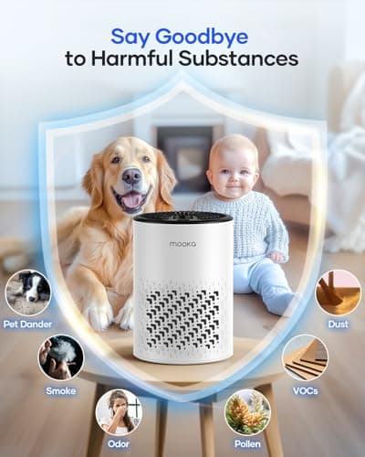 Air Purifiers for Bedroom Home, MOOKA HEPA Air Purifier for Home Pets with Fragrance Sponge for Smoke Dust Pollen Dander Odor, Small Air Cleaner with Sleep Mode Night Light Timer, KJ067L, White - Thumbnail 6
