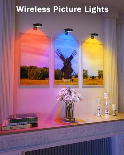 WILLED Picture Lights, 1200mAh Rechargeable Battery Operated Picture Lights, Puck Lights with Remote, 9 RGB Colors, Dimmable&Timer, Gallery Lights, Art Display Lighting for Paintings Wireless/3 Pack - Thumbnail 5