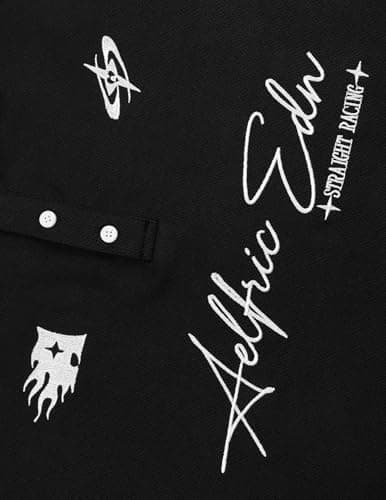 Aelfric Eden Mens Oversized Polo Tee Button Collar Vintage Letter Graphic Patchwork T Shirts Short Sleeve Summer Tops Black - Thumbnail 5