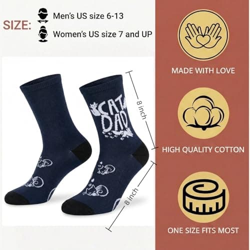 ZAOMENG Funny Socks for Men Cat Dad Socks Novelty Fun Cat Socks Birthday Crazy Gifts for Cat Lovers,Boyfriend Crew Cotton Sock for Adult - Thumbnail 6