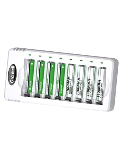 Granicell Rechargeable AAA Batteries with Charger,8 Pack 1100mAh Low Self Discharge Triple A Batteries with 8 Bay AA AAA Smart Battery Charger for Ni-MH Ni-CD,Independent Slot