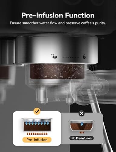 Neretva Espresso Machine 20 Bar, Super Compact Espresso Maker Stainless Steel Professional Coffee Machine Espresso with Power Steam & LED Display for Home Barista Latte and Cappuccino Maker-Silver - Thumbnail 3