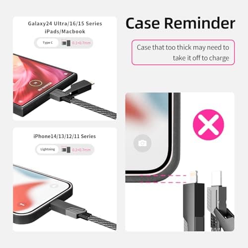 USB C Cable, 240W MAX 4 in 1 Charging Cord 5FT with E-Mark Chip, Fast Charging USB A/C to C/Lightning Cable for iPhone 17/16/15/14/13 Series, MacBook/Pad/Android/Tablets and More, iPhone Charger Cord - Thumbnail 6