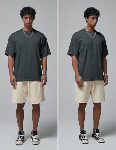 Vamtac Midweight Cotton T Shirts for Men Loose fit Short Sleeve Shirts Crewneck Tee Drak Gray X-Large - Thumbnail 2