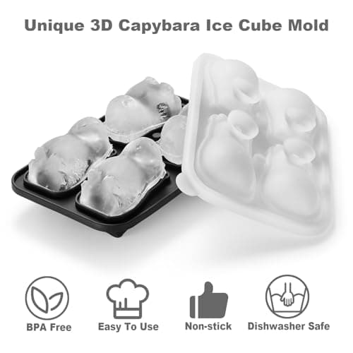 ACOOKEE Capybara Ice Cube Tray Fun Shapes, Odd Novelty Cute Capybara Gifts Stuff, 2.2" Large Silicone Whiskey Ice Mold for Cocktails,Bourbon,Brandy, w/Funne - Thumbnail 3