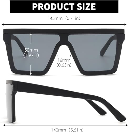 JIM HALO Flat Top Shield Sunglasses Square Mirror Rimless Glasses for Women Men (Matte Black Frame/Grey Lens) - Thumbnail 5