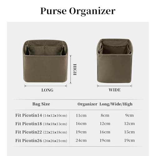 Purse Organizer Insert for Picotin 18/22, Satin Bag Organizer for Picotin Bags, Lightweight Purse Essentials for Women Luxury Handbags, Soft Touch Inner Liner with Multiple Pockets (Etoupe grey, PC22) - Thumbnail 6