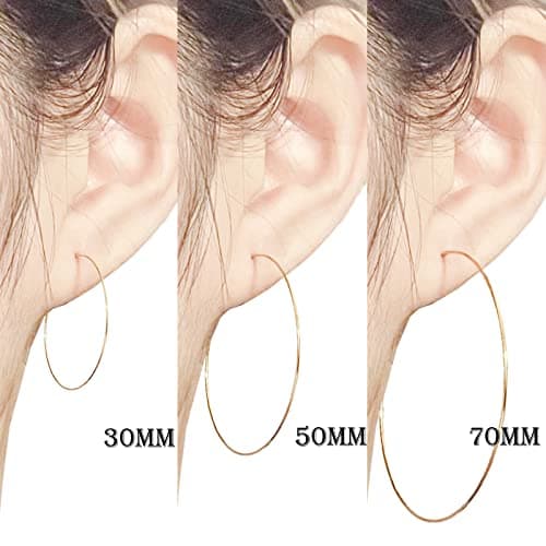 Multipack Dainty Large Thin Gold Hoop Earrings for Women Hypoallergenic Earrings Lightweight 30mm 50mm 60mm 70mm Gold/Silver/Rose Gold Hoop Earrings (1 Pair_20Guage_50mm_Silver) - Thumbnail 5