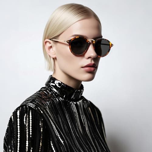 DTIUGUTAE Women's Retro Round Sunglasses - Polarized Anti Glare UV400 Protection Vintage Driving Shades(Tortoise Frame/Polarized Grey Lens) - Thumbnail 3