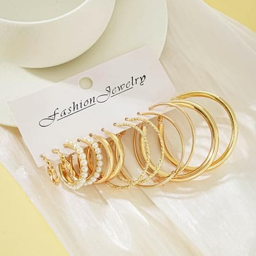 24 Pairs Chunky Gold Hoop Earrings Set for Women, Hypoallergenic Fashion Statement Hoops Earrings Pack Assorted Small Big Twisted Hoop Jewelry for Gift - Thumbnail 6