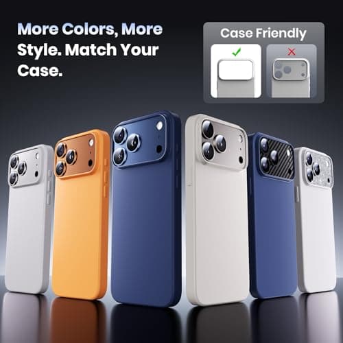 Hoerrye for iPhone 17 Pro Max Camera Lens Protector - [12FT Shatterproof Military Grade] [Strong Adsorption] Metal 9H+ Tempered Glass Camera Screen Full Cover Case Friendly,Black - Thumbnail 6