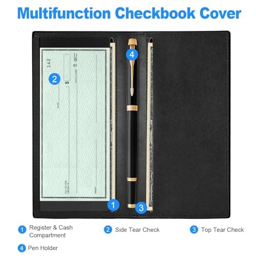 CASMONAL Premium Leather Checkbook Cover for Men and Women Checkbook Holder Wallet RFID Blocking - Thumbnail 2
