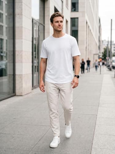JEMLDL White Tshirt for Men Short Sleeve T Shirts Plain Casual Classic T-Shirts Lightweight Breathable White XL - Thumbnail 3