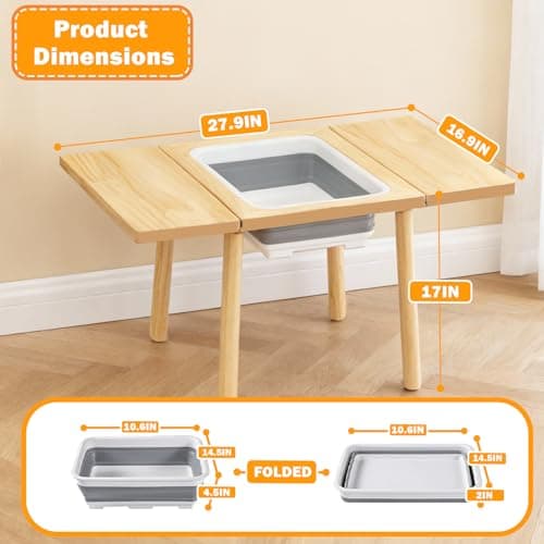 TTSZNB Wooden Activity Table with a Flip-Adjustable Desktop, Indoor/Outdoor Play Sand and Water, Multi-Functional Desk for Drawing Studying Dining - Thumbnail 4