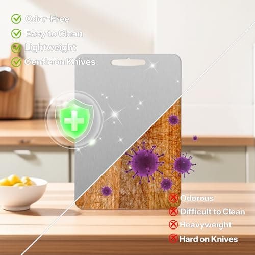 Coufonk Titanium Cutting Board Set of 3, Kitchen Chopping Boards Dishwasher Safe, Pure Ti Metal Material Cut Board Nonslip Double Sided for Houseware Outdoor Large+Medium+Small - Thumbnail 5