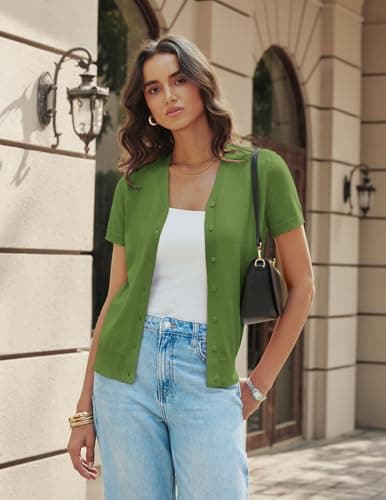Green Summer Cardigan for Women - Soft Knit Cropped Plus Size (Light Green, 2XL) - Thumbnail 2