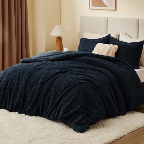 BEDELITE Fleece Twin Comforter Set -Super Soft & Warm Fluffy Navy Faux Fur Bedding, Luxury Fuzzy Heavy Bed Set for Winter with 1 Pillow case - Thumbnail 2