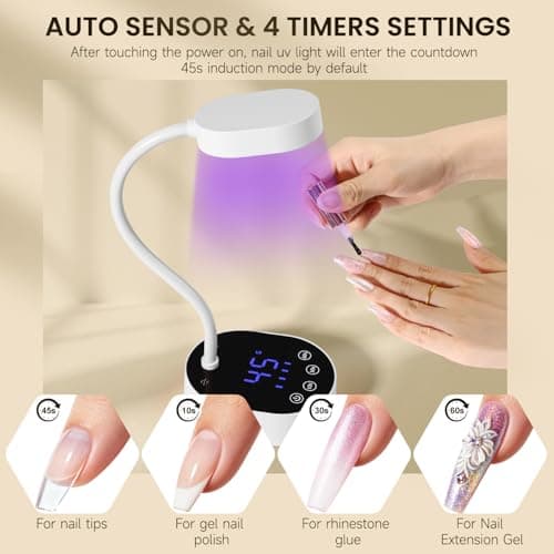 AORAEM UV Nail Lamp, Gooseneck Mini U V Light for Gel Nails, 36W Rechargeable LED Flash Cure Lamps with 4 Timers & Auto Sensor, Quick Dry Professional Nail Dryer for Salon Home DIY Use, White - Thumbnail 5