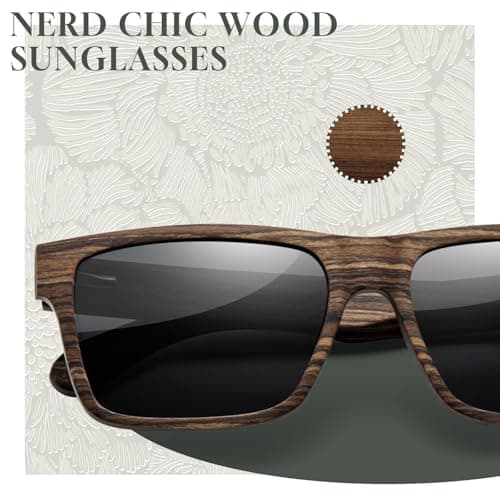SUNGAIT Ebony Zebra Wood Sunglasses for Men Rectangular All-wood Frame Polarized Lens with Hard Gift Case (Ebony Wood Frame/Grey Lens) - Thumbnail 2