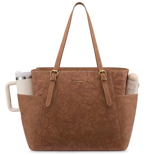LOVEVOOK Laptop Tote Bag for Women With Large Cup Holder, Leather Work Tote Bag for Women,15.6 Inch Professional Computer Briefcase Business Teacher Commuter Shoulder Bag,Office Travel Gift