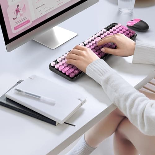 MOFII Wireless Computer Keyboard and Mouse Combo, Typewriter Full Size Keyboard with Number Pad and 2 in 1 USB Connected Mouse for PC Laptop Desktop Windows 7 8 11, Black & Pink - Thumbnail 4