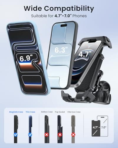 LOXP Anti-Shake Motorcycle Phone Mount - 2026 Dual Vibration Dampener, Universal Bike Phone Holder for iPhone 17/16/15/14/13 Series & Android 4.7-7”, Handlebar Mount for Bicycle/Motorbike/Scooter - Thumbnail 5