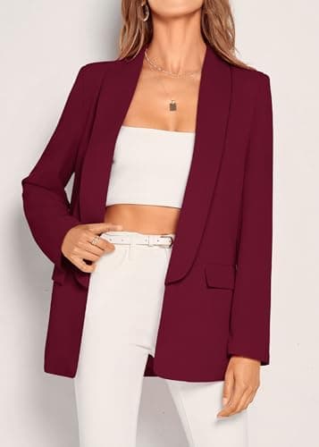KIRUNDO Oversized Blazers for Women Business Casual 2026 Spring Fall Fashion Long Sleeve Open Front Work Office Suit Jackets(Wine Red, XX-Large) - Thumbnail 4