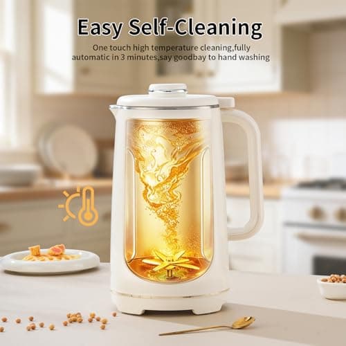 Kuhuz Nut Milk Maker,42oz Plant Based Milk Machine For Homemade Almond/Oat/Soy,10-in-1 Countertop Blender With Juice/Milkshake/Food Processor/Boil Water,Delay Start/Keep Warm/Self Cleaning,White - Thumbnail 6