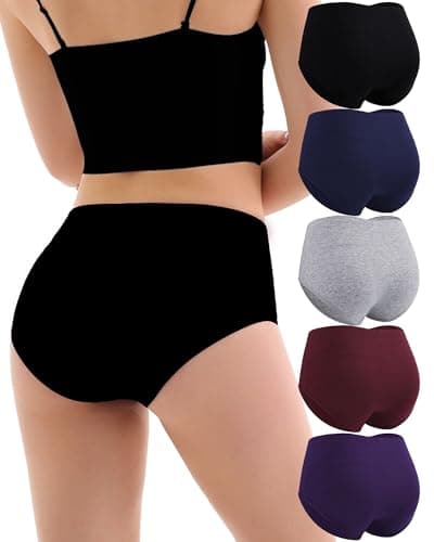 Anyball Women's Cotton Underwear High Waisted Briefs Full Coverage Soft Breathable Panties 5 Pack