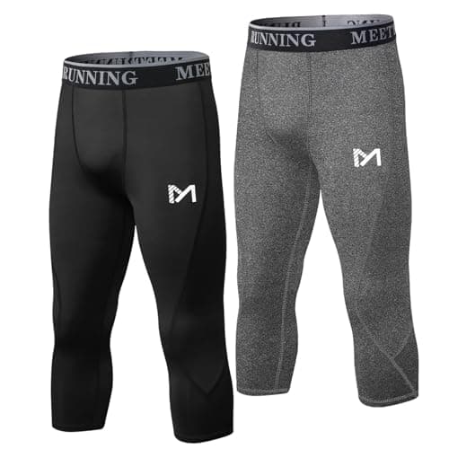 MEETYOO Men's 3/4 Compression Pants Legging Tips Cool Dry Sport Workout Heat Gear Capri Base Layer - Image 1
