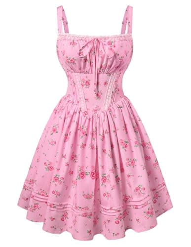 Scarlet Darkness Floral Corset Dress Summer Mini Dresses for Women Teens 2026 Graduation Sundress Pink S - Image 1