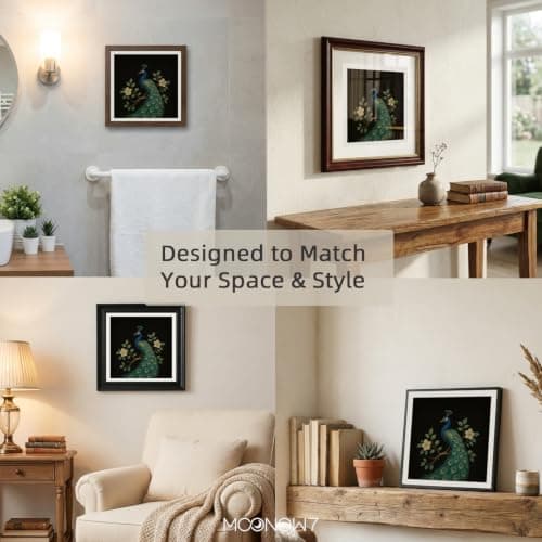 Peacock Wall Art, Botanical Bird Art Print, Dark Decor, 12x12in (30x30cm) - Thumbnail 5