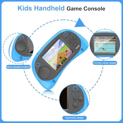 Handheld Games for Kids -16 Bit Retro Video Game with 220 HD Electronic Games - 2.5'' IPS Portable Travel Game Gifts for Boys Girls Ages 4-12 (Blue) - Thumbnail 3