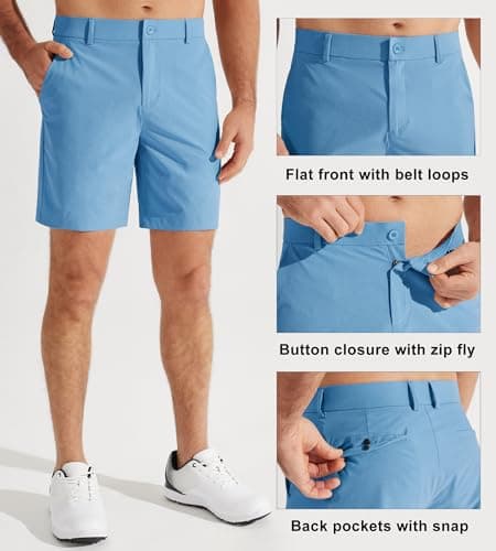 Libin Men's Golf Shorts 7" Work Dress Shorts Casual Flat Front Hybrid Short Lightweight Quick Dry Water Resistant, Light Blue, Size 32 - Thumbnail 3