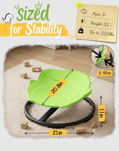 Dinosaur Spinning Chair for Autistic Kids – Sensory Spinning Toy, Spin Chair for Kids Autism, Sensory Swivel Seat for Balance, Coordination, Focus & ADHD Support, Autism Sensory Products(Green) - Thumbnail 3