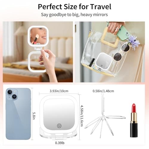 FUNTOUCH Rechargeable Travel Makeup Mirror, 30X/1X Rechargeable Double Sides Magnifying Mirror with 3 Light Settings & Adjustable Brightness,Compact Mirror with PU Bag Valentine's Day Gift, White - Thumbnail 2