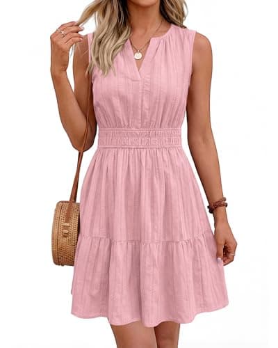 BTFBM Women Summer Dresses 2026 Casual Mini Dress Sleeveless V Neck Boho Beach Fashion Clothing A Line Dress Pockets(Pink, XX-Large) - Thumbnail 6