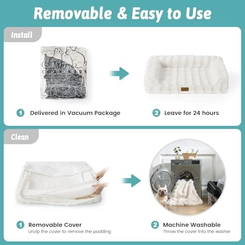 COZY KISS Faux Rabbit Fur Orthopedic Dog Bed, Dog Bed for Medium Size, Supportive Foam Pet Sofa with Waterproof Lining Cover, Washable U-Shaped Pet Couch with Anti-Slip Bottom, Beige M 30x20x6.5 inch - Thumbnail 6