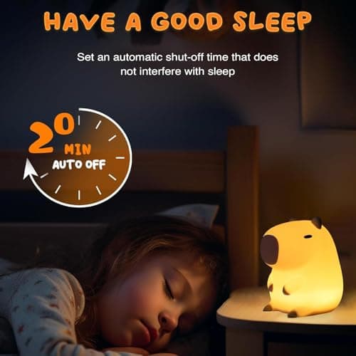 UNEEDE Capybara Night Light White Elephant Gifts - Rechargeable Silicone Touch Lamp, 2-Level Dimmable, 20-Min Timer, Safe Nursery Decor for Kids & Valentines Day Gifts - Thumbnail 4