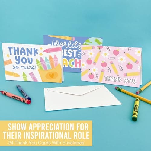 Hadley Designs 24 Teacher Thank You Cards with Envelopes - 6 x 4 Teacher Appreciation Cards Bulk, End of School Year, Graduation 2026, Teachers Appreciation Week, Thank You Teachers Card from Student - Thumbnail 6